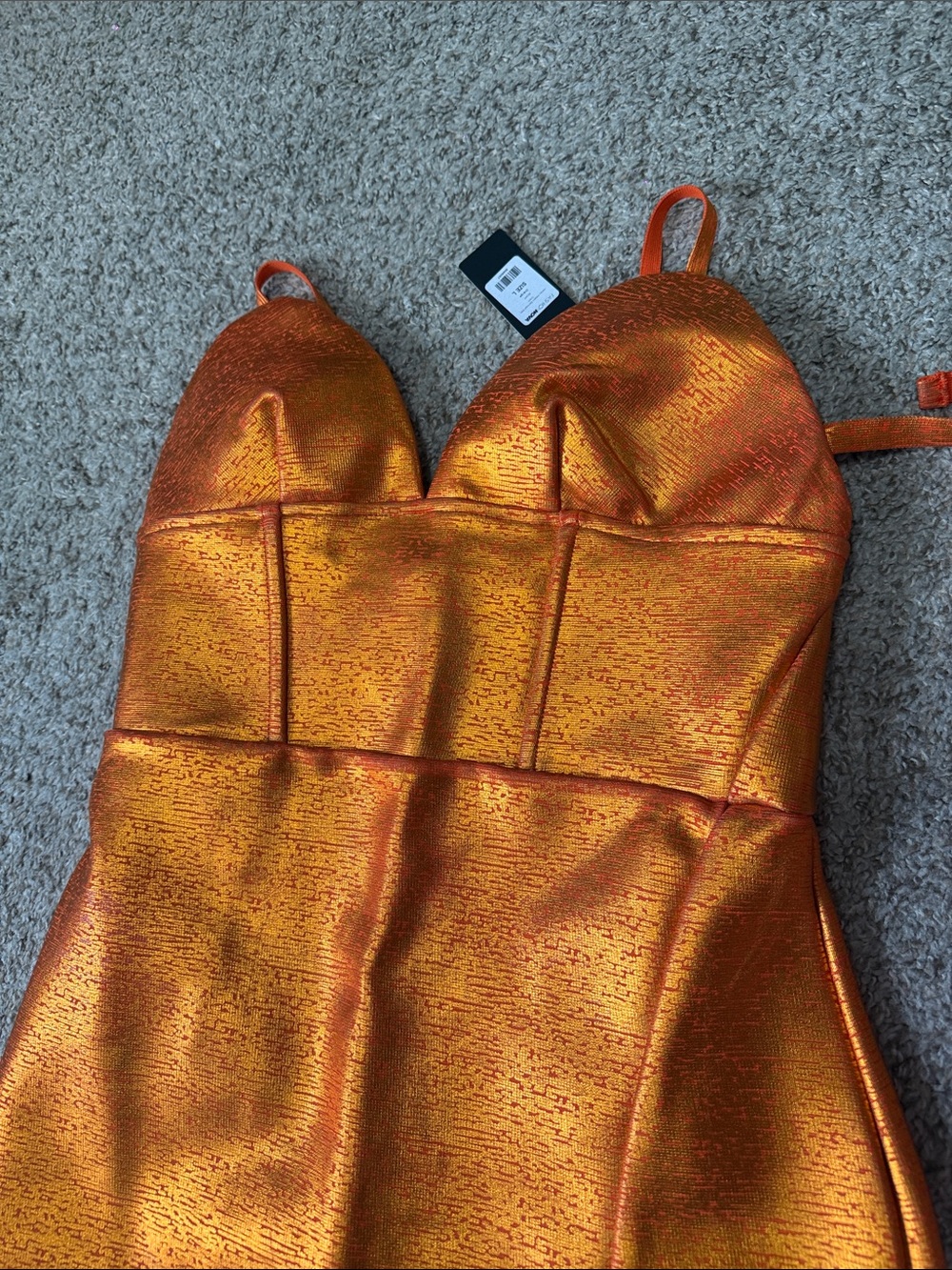 Shimmery Orange Metallic Bustier Mini Dress
